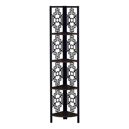 DAPHNES DINNETTE 62 in. Espresso & Black Metal Corner Etagere Bookcase DA2618218